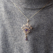 Load image into Gallery viewer, Antique Edwardian Amethyst Necklace with Seed Pearls 9ct Gold - c.1900s