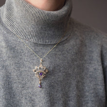 Load image into Gallery viewer, Antique Edwardian Amethyst Necklace with Seed Pearls 9ct Gold - c.1900s