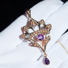 Load image into Gallery viewer, Antique Edwardian Amethyst Necklace with Seed Pearls 9ct Gold - c.1900s