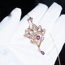 Load image into Gallery viewer, Antique Edwardian Amethyst Necklace with Seed Pearls 9ct Gold - c.1900s