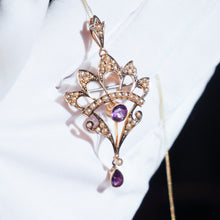 Load image into Gallery viewer, Antique Edwardian Amethyst Necklace with Seed Pearls 9ct Gold - c.1900s
