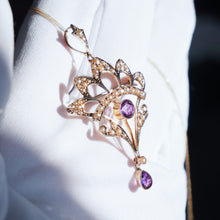 Load image into Gallery viewer, Antique Edwardian Amethyst Necklace with Seed Pearls 9ct Gold - c.1900s