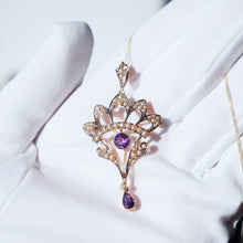 Load image into Gallery viewer, Antique Edwardian Amethyst Necklace with Seed Pearls 9ct Gold - c.1900s