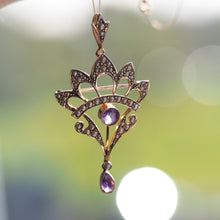Load image into Gallery viewer, Antique Edwardian Amethyst Necklace with Seed Pearls 9ct Gold - c.1900s