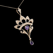 Load image into Gallery viewer, Antique Edwardian Amethyst Necklace with Seed Pearls 9ct Gold - c.1900s
