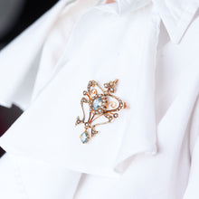 Load image into Gallery viewer, Antique Art Nouveau Aquamarine & Pearl Pendant Necklace/Brooch Lavalier 9ct Gold - Edwardian c.1910