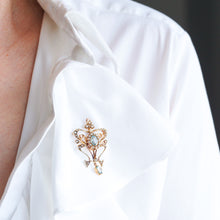 Load image into Gallery viewer, Antique Art Nouveau Aquamarine & Pearl Pendant Necklace/Brooch Lavalier 9ct Gold - Edwardian c.1910