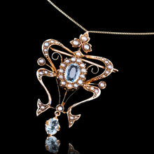 Load image into Gallery viewer, Antique Art Nouveau Aquamarine & Pearl Pendant Necklace/Brooch Lavalier 9ct Gold - Edwardian c.1910