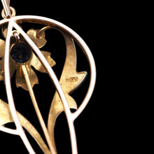 Load image into Gallery viewer, Antique Aquamarine Pendant Necklace with Seed Pearls 9ct Gold Art Nouveau Design - Edwardian c.1905