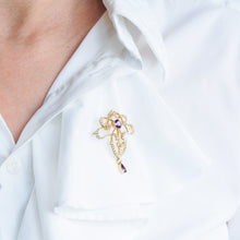 Load image into Gallery viewer, Antique Edwardian Amethyst & Seed Pearl 15ct Gold Pendant Necklace Art Nouveau 'Fan' Design - c.1905
