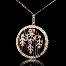 Load image into Gallery viewer, Antique Edwardian Belle Epoque Pearl & Pink Tourmaline Pendant Necklace 9ct Gold - c.1910