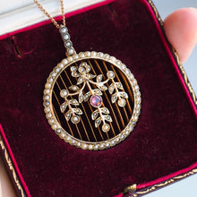Load image into Gallery viewer, Antique Edwardian Belle Epoque Pearl & Pink Tourmaline Pendant Necklace 9ct Gold - c.1910