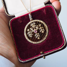 Load image into Gallery viewer, Antique Edwardian Belle Epoque Pearl & Pink Tourmaline Pendant Necklace 9ct Gold - c.1910