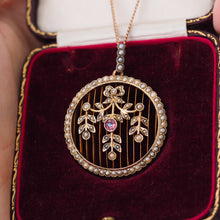 Load image into Gallery viewer, Antique Edwardian Belle Epoque Pearl & Pink Tourmaline Pendant Necklace 9ct Gold - c.1910