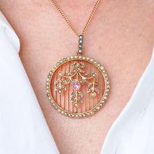 Load image into Gallery viewer, Antique Edwardian Belle Epoque Pearl & Pink Tourmaline Pendant Necklace 9ct Gold - c.1910