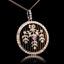 Load image into Gallery viewer, Antique Edwardian Belle Epoque Pearl & Pink Tourmaline Pendant Necklace 9ct Gold - c.1910
