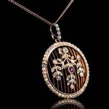 Load image into Gallery viewer, Antique Edwardian Belle Epoque Pearl & Pink Tourmaline Pendant Necklace 9ct Gold - c.1910