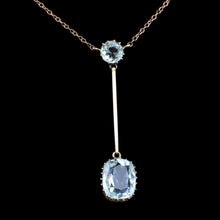 Load image into Gallery viewer, Antique Edwardian Aquamarine Necklace Lavalier Double Drop Design 9ct Gold - c.1900
