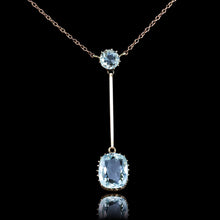 Load image into Gallery viewer, Antique Edwardian Aquamarine Necklace Lavalier Double Drop Design 9ct Gold - c.1900
