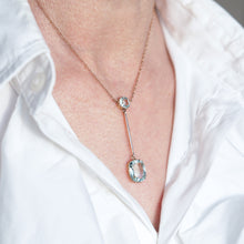 Load image into Gallery viewer, Antique Edwardian Aquamarine Necklace Lavalier Double Drop Design 9ct Gold - c.1900