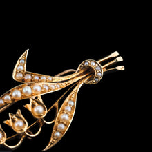 Load image into Gallery viewer, Antique Edwardian Floral Brooch 15ct Gold Seed Pearl Lily of the Valley Design - c.1910
