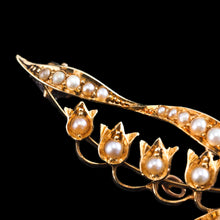 Load image into Gallery viewer, Antique Edwardian Floral Brooch 15ct Gold Seed Pearl Lily of the Valley Design - c.1910