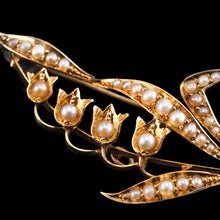 Load image into Gallery viewer, Antique Edwardian Floral Brooch 15ct Gold Seed Pearl Lily of the Valley Design - c.1910