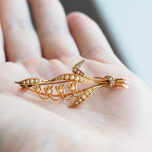 Load image into Gallery viewer, Antique Edwardian Floral Brooch 15ct Gold Seed Pearl Lily of the Valley Design - c.1910