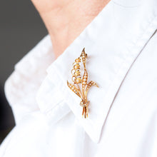 Load image into Gallery viewer, Antique Edwardian Floral Brooch 15ct Gold Seed Pearl Lily of the Valley Design - c.1910