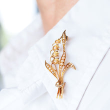 Load image into Gallery viewer, Antique Edwardian Floral Brooch 15ct Gold Seed Pearl Lily of the Valley Design - c.1910