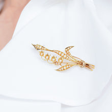 Load image into Gallery viewer, Antique Edwardian Floral Brooch 15ct Gold Seed Pearl Lily of the Valley Design - c.1910