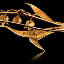 Load image into Gallery viewer, Antique Edwardian Floral Brooch 15ct Gold Seed Pearl Lily of the Valley Design - c.1910