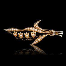 Load image into Gallery viewer, Antique Edwardian Floral Brooch 15ct Gold Seed Pearl Lily of the Valley Design - c.1910