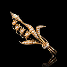 Load image into Gallery viewer, Antique Edwardian Floral Brooch 15ct Gold Seed Pearl Lily of the Valley Design - c.1910