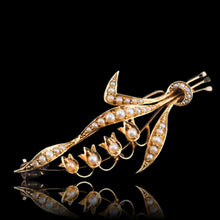 Load image into Gallery viewer, Antique Edwardian Floral Brooch 15ct Gold Seed Pearl Lily of the Valley Design - c.1910