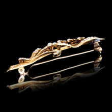 Load image into Gallery viewer, Antique Edwardian Floral Brooch 15ct Gold Seed Pearl Lily of the Valley Design - c.1910