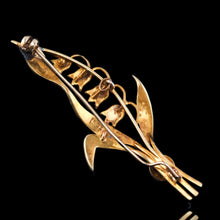 Load image into Gallery viewer, Antique Edwardian Floral Brooch 15ct Gold Seed Pearl Lily of the Valley Design - c.1910