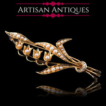 Load image into Gallery viewer, Antique Edwardian Floral Brooch 15ct Gold Seed Pearl Lily of the Valley Design - c.1910