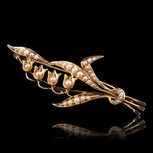 Load image into Gallery viewer, Antique Edwardian Floral Brooch 15ct Gold Seed Pearl Lily of the Valley Design - c.1910