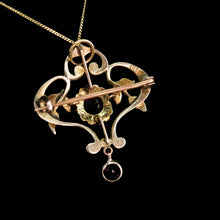 Load image into Gallery viewer, Antique Edwardian 9ct Gold Seed Pearl and Purple Amethyst-Coloured Paste Pendant Necklace - c.1910
