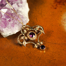 Load image into Gallery viewer, Antique Edwardian 9ct Gold Seed Pearl and Purple Amethyst-Coloured Paste Pendant Necklace - c.1910
