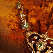 Load image into Gallery viewer, Antique 15ct Gold Peridot & Pearl Lavalier Necklace - Art Nouveau c.1900s