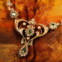 Load image into Gallery viewer, Antique 15ct Gold Peridot & Pearl Lavalier Necklace - Art Nouveau c.1900s