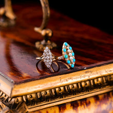 Load image into Gallery viewer, Antique Victorian Diamond, Pearl & Turquoise 18ct Gold Ring Navette/Marquise Cluster Design - c.1880