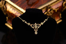 Load image into Gallery viewer, Antique 15ct Gold Peridot & Pearl Lavalier Necklace - Art Nouveau c.1900s