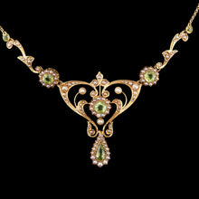 Load image into Gallery viewer, Antique 15ct Gold Peridot & Pearl Lavalier Necklace - Art Nouveau c.1900s