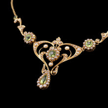 Load image into Gallery viewer, Antique 15ct Gold Peridot & Pearl Lavalier Necklace - Art Nouveau c.1900s