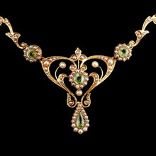 Load image into Gallery viewer, Antique 15ct Gold Peridot & Pearl Lavalier Necklace - Art Nouveau c.1900s