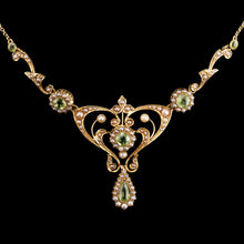 Load image into Gallery viewer, Antique 15ct Gold Peridot & Pearl Lavalier Necklace - Art Nouveau c.1900s