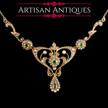 Load image into Gallery viewer, Antique 15ct Gold Peridot & Pearl Lavalier Necklace - Art Nouveau c.1900s